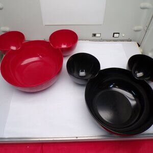 Set of Mickey Mouse Ear Chip and Dip Bowls, Zak Designs 12”x11”, Disney Red/Blk